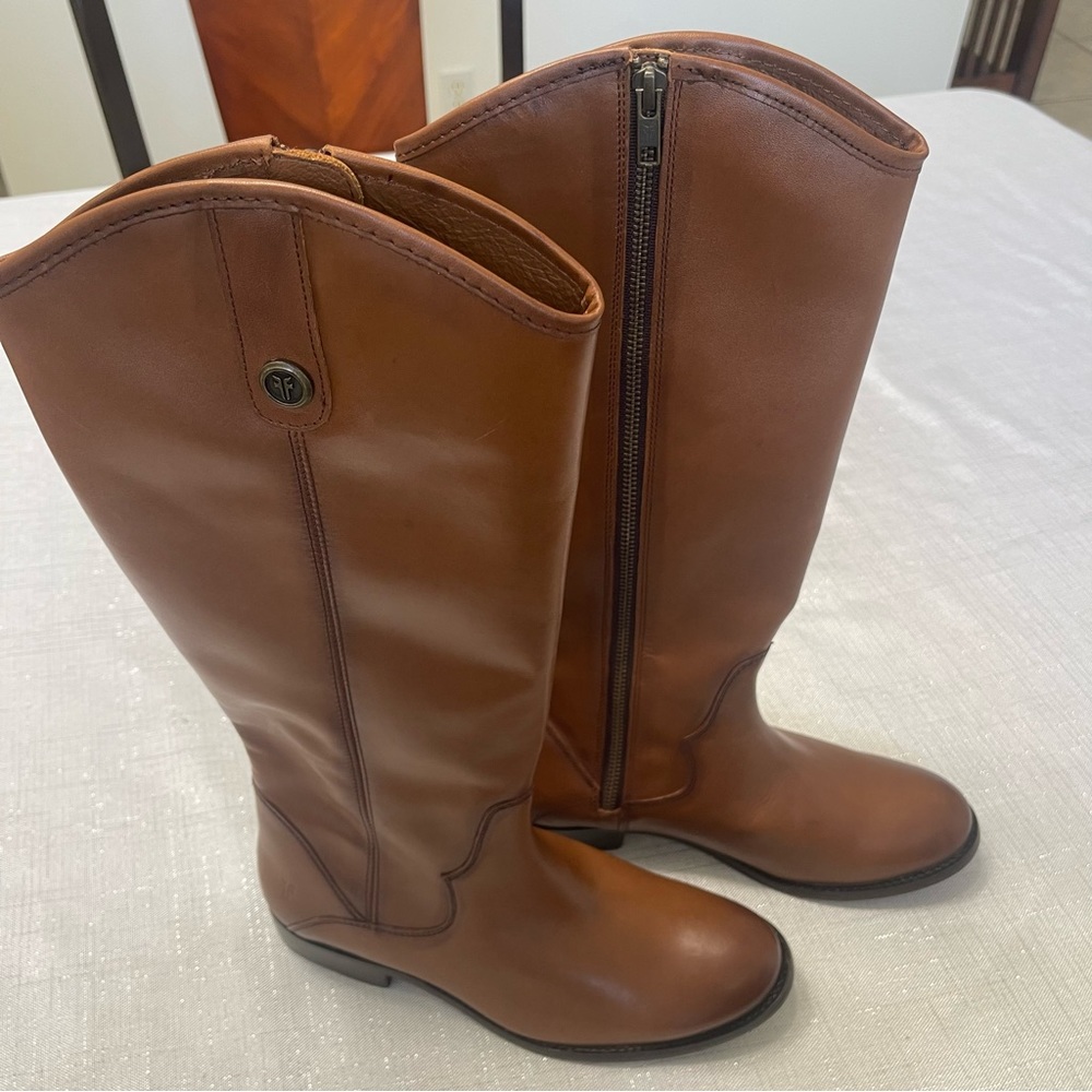 Women's Tan Leather Riding Boots - Picture 6 of 12